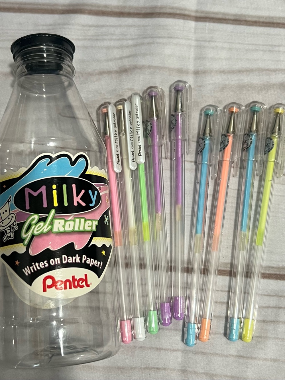 Vintage Pentel Milky Gel Roller Pastel Gel Pen Set - Multicolor milk bottle